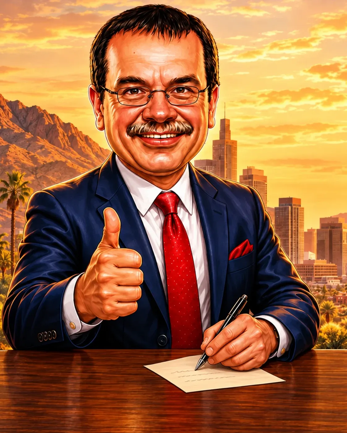 Caricature of Troy Warren giving a thumbs-up
